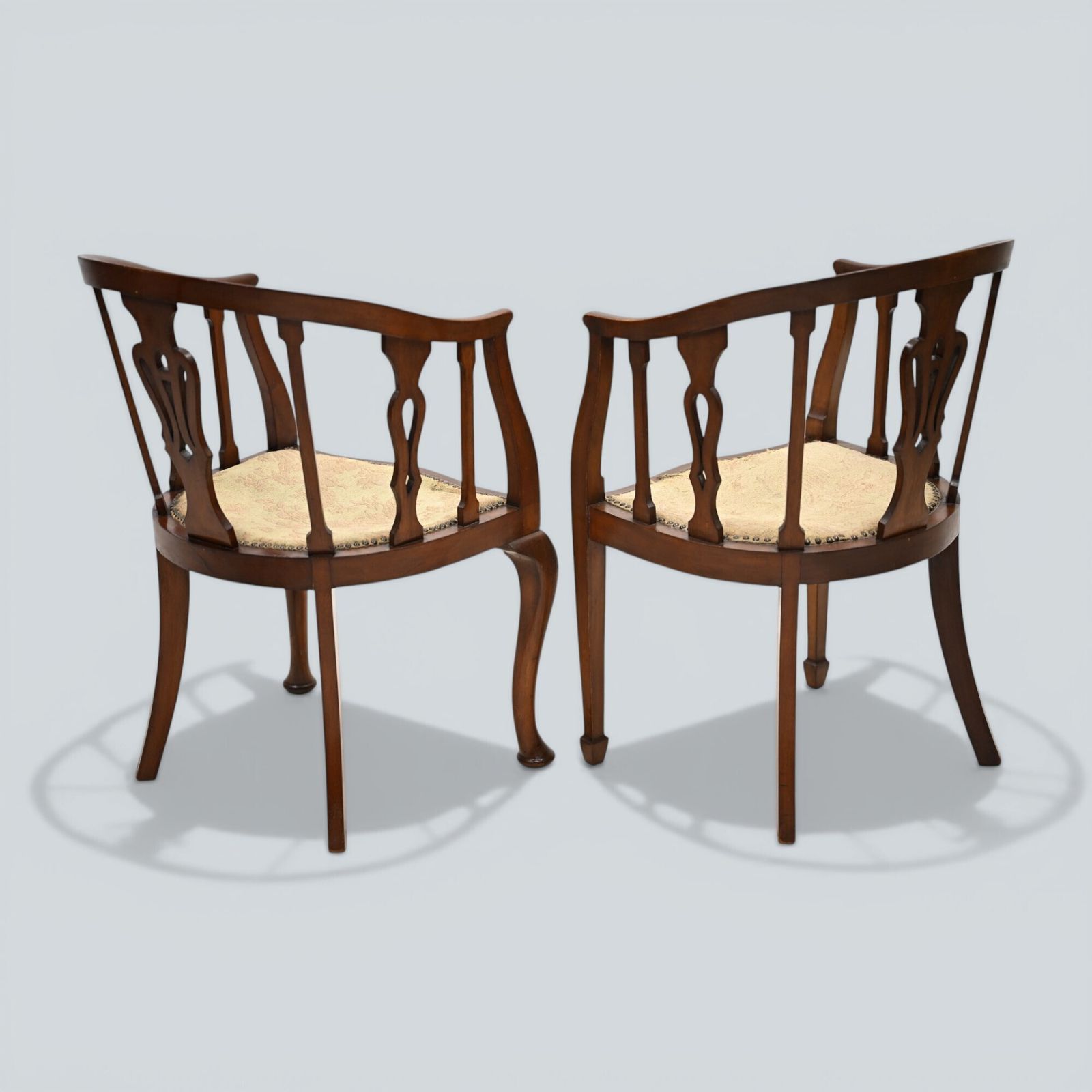 Two Edwardian Mahogany Tub Chairs His & Hers Upholstered Seats Free Uk Delivery photo vinterior