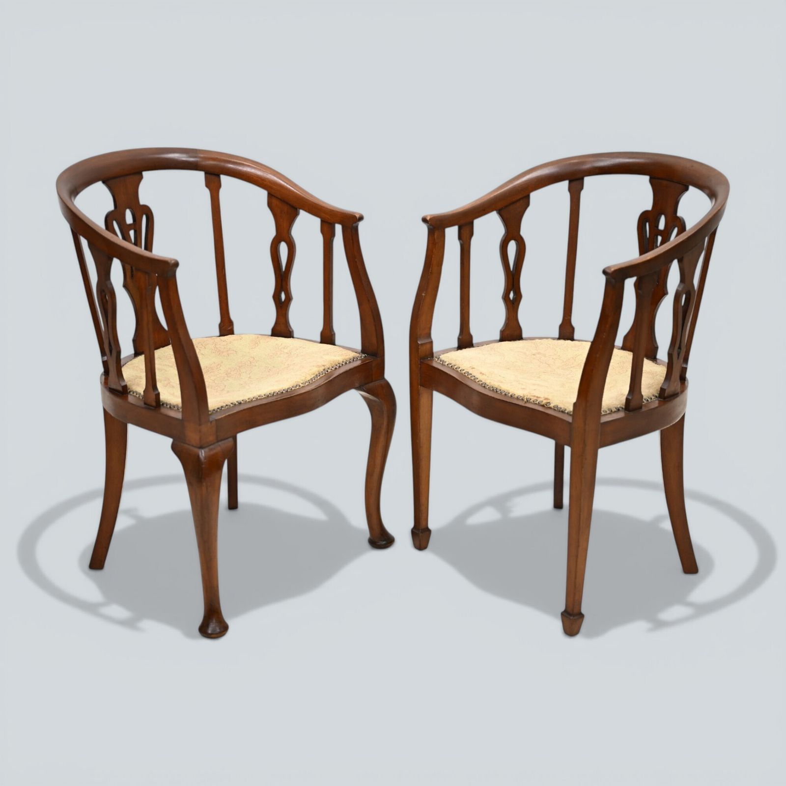 Two Edwardian Mahogany Tub Chairs His & Hers Upholstered Seats Free Uk Delivery photo vintage