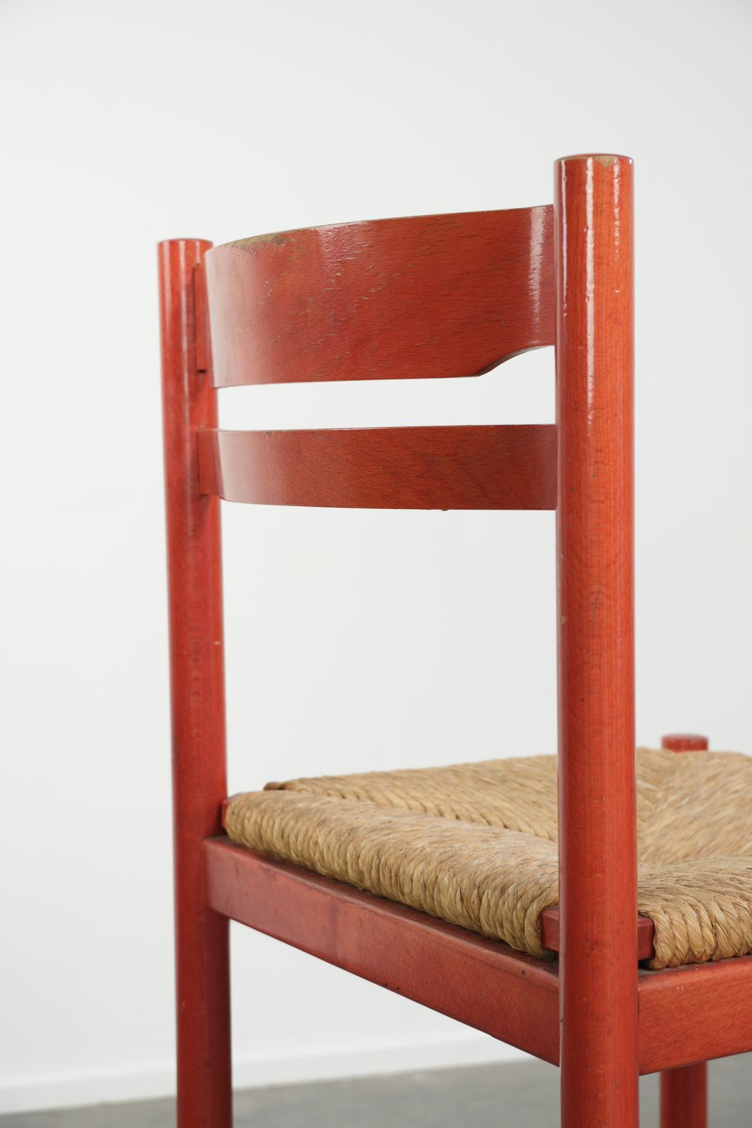 Furniture Cute Red Vintage Wooden Chair From The 70’s With A Braided Wicker Seat photo