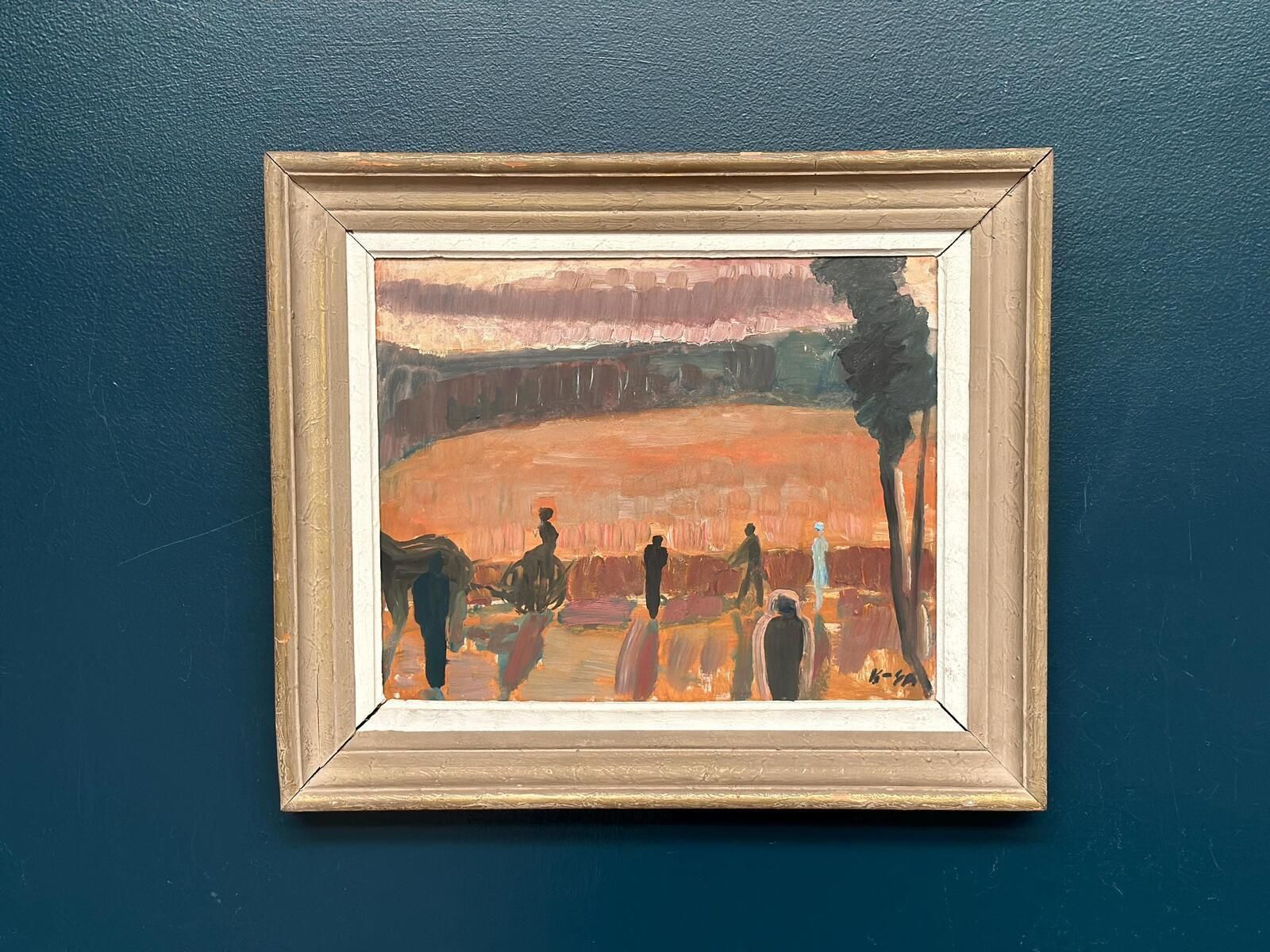Original Mid Century Swedish Oil On Panel – “Farmers” By Karl Göte åson Sernius – Dated 1964 – Vintage & Framed – 55 × 47 Cm (21.7" × 18.5") photo Art