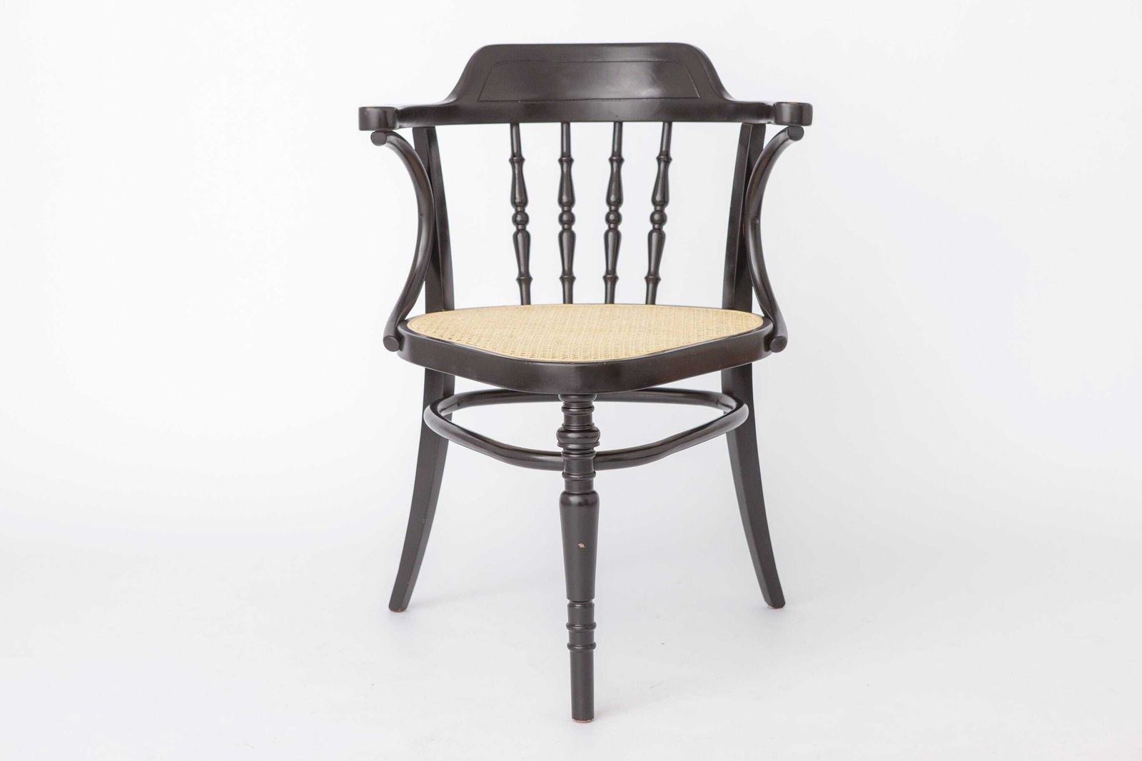 1 Of 2 Vintage Bentwood Armchair Vienna Cane Seat 1990s | Black Beech Wood Chair | Rattan Seat Dining Chair