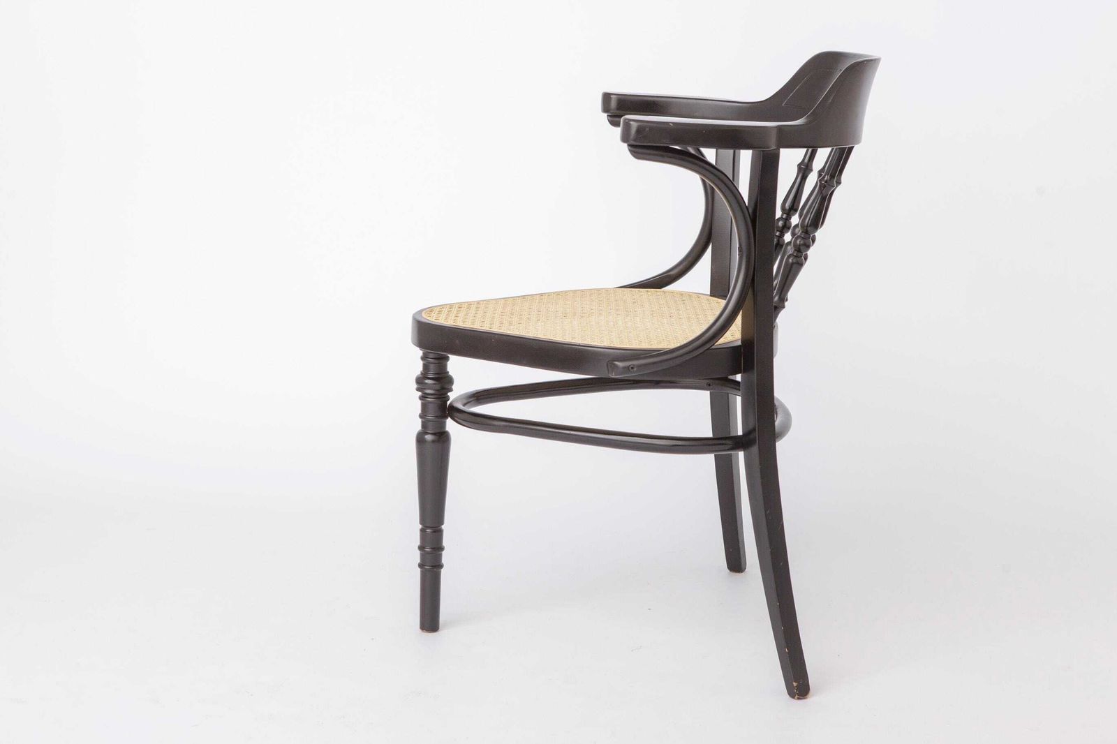 1 Of 2 Vintage Bentwood Armchair Vienna Cane Seat 1990s | Black Beech Wood Chair | Rattan Seat Dining Chair photo 316.0