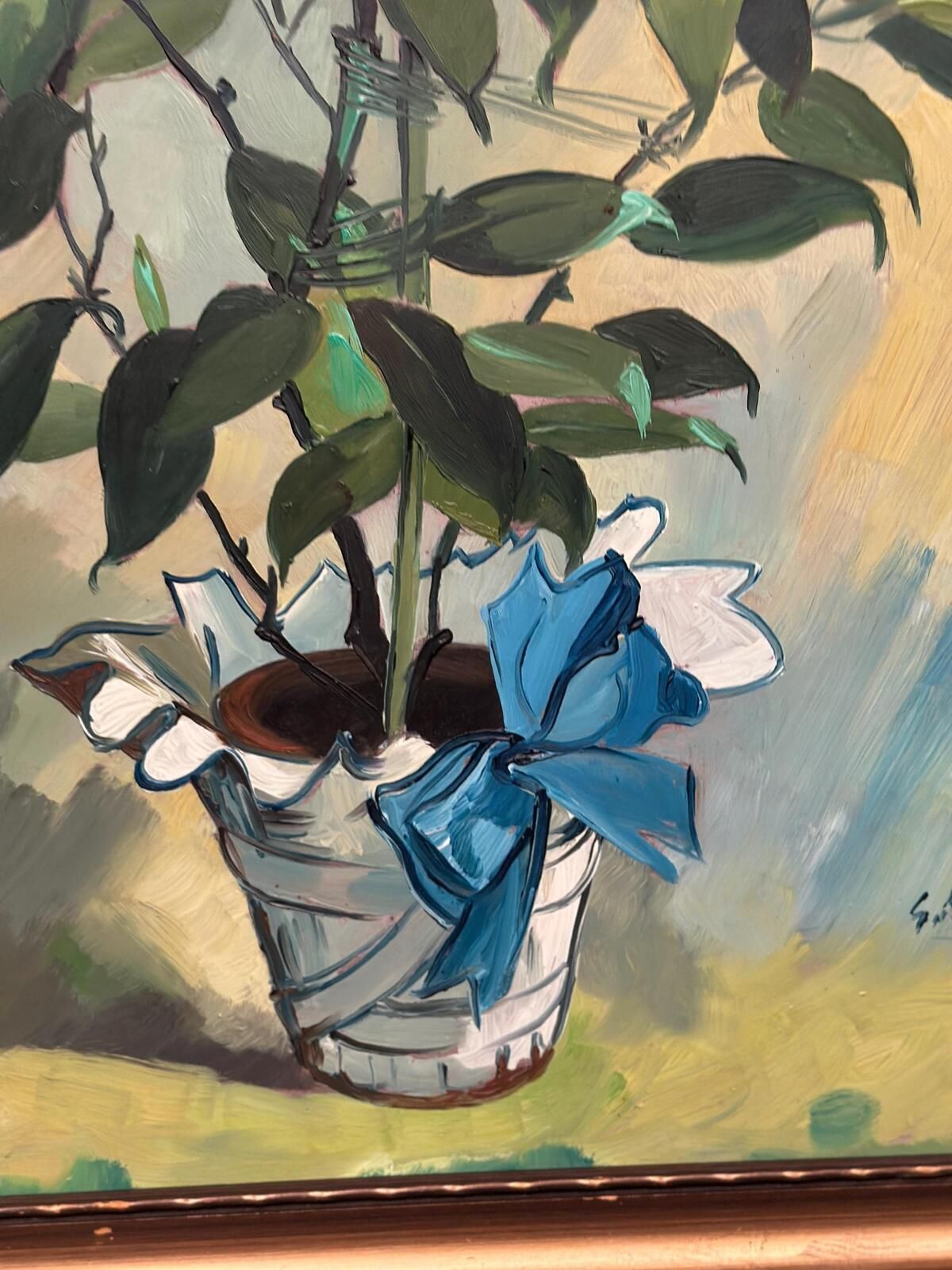 Original Mid Century Swedish Oil On Panel – "Flower Motif In Pot” By G. Källbom – Vintage & Framed – 50 × 67 Cm (19.7" × 26.4") photo vintage