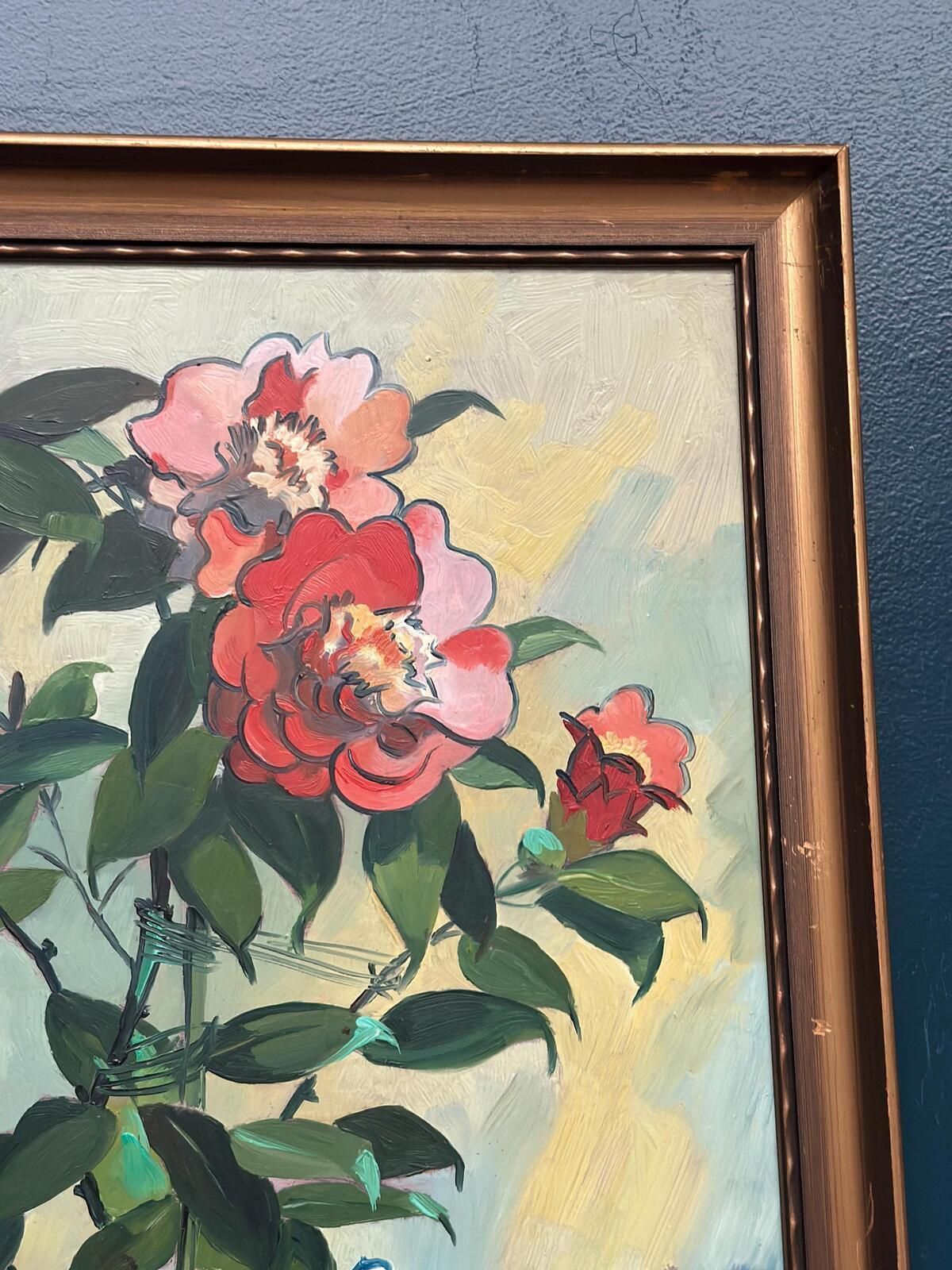 photo for sale Original Mid Century Swedish Oil On Panel – "Flower Motif In Pot” By G. Källbom – Vintage & Framed – 50 × 67 Cm (19.7" × 26.4")
