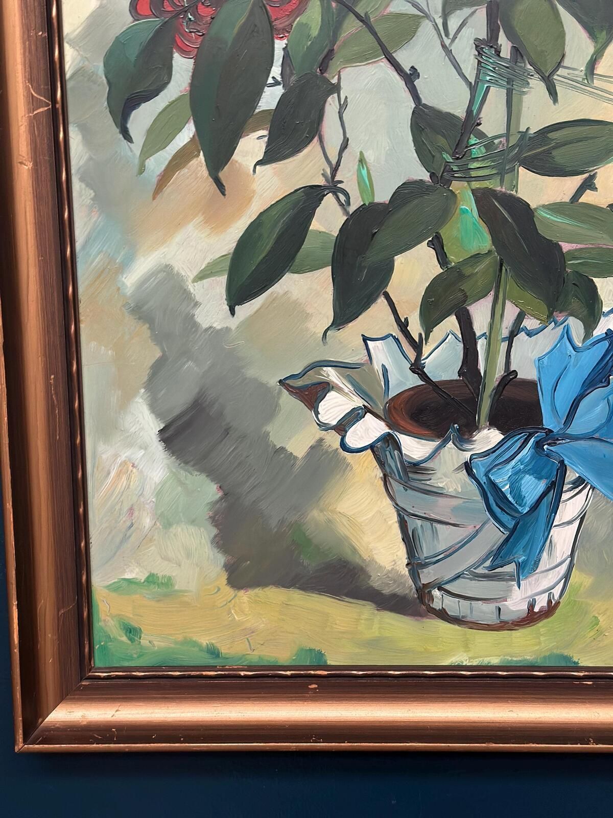 Art Original Mid Century Swedish Oil On Panel – "Flower Motif In Pot” By G. Källbom – Vintage & Framed – 50 × 67 Cm (19.7" × 26.4") photo