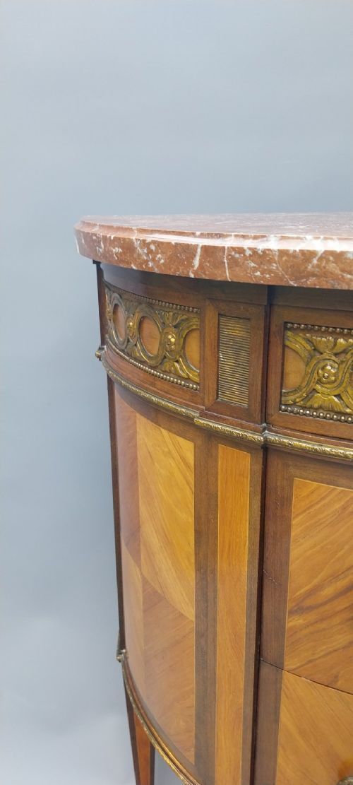 photo furniture French Antique Demi Lune Chest Of Drawers Marble Top With Gilded Mounts