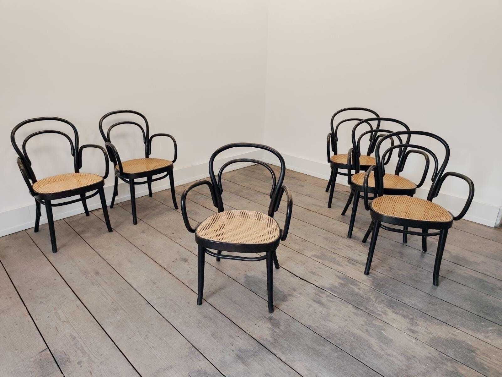 Set Of 6 Thonet Bentwood Chairs With Cane Seats – Classic Vienna Café Style Vintage Seating