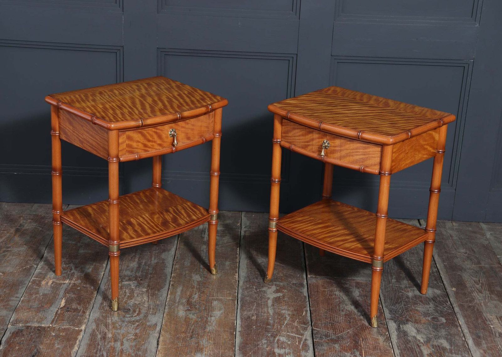 Pair Of Faux Bamboo Satin Birch Bedside Tables photo vinterior