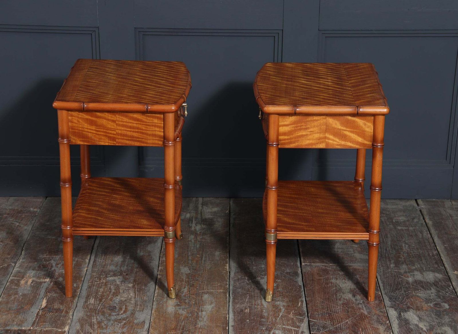 Pair Of Faux Bamboo Satin Birch Bedside Tables photo buy