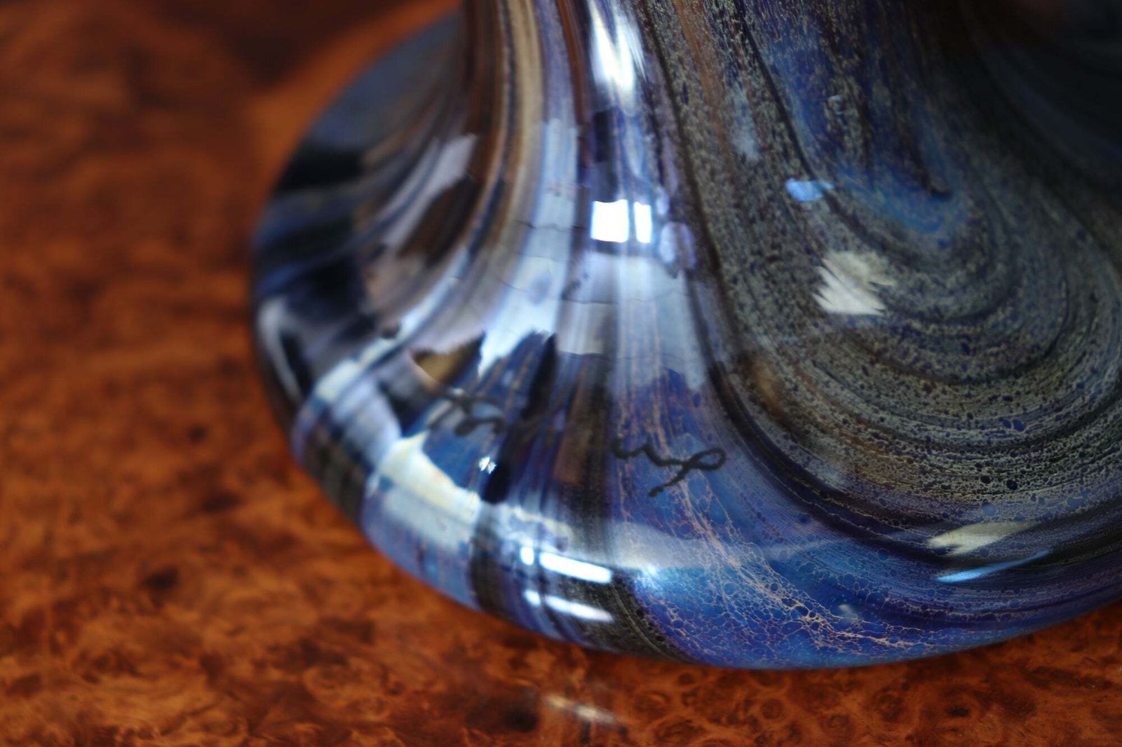 photo buy Large Signed French Iridescent Art Glass Mushroom Lamp