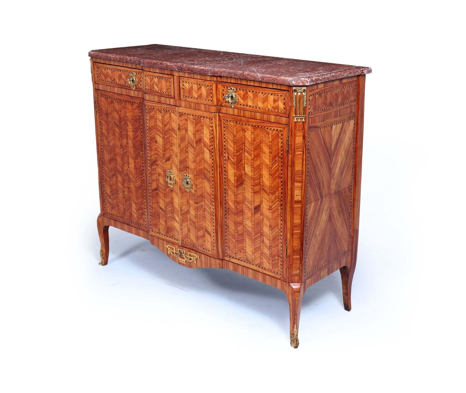 Fine Louis XVI Tulipwood Marquetry Cabinet With Rouge Marble Top, France, Late 18th Century photo for sale