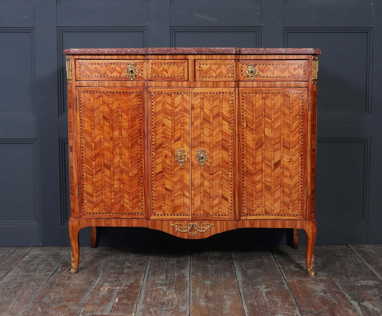 Fine Louis XVI Tulipwood Marquetry Cabinet With Rouge Marble Top, France, Late 18th Century photo buy