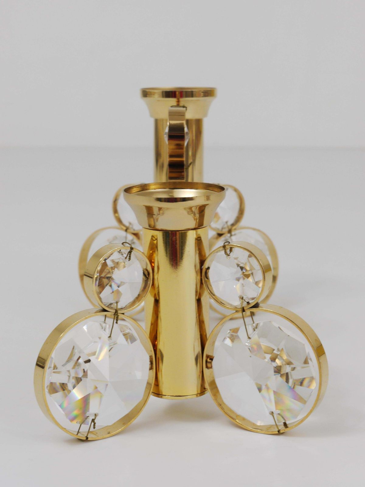 Palwa Gaetano Sciolari Style Brass & Crystal Candle Holder Candlestick, 1970s photo vinterior