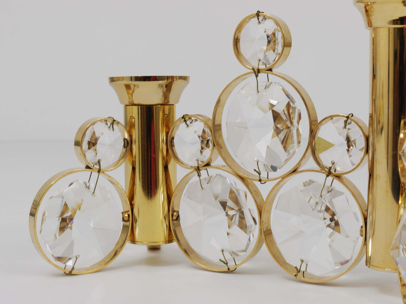 photo furniture Palwa Gaetano Sciolari Style Brass & Crystal Candle Holder Candlestick, 1970s