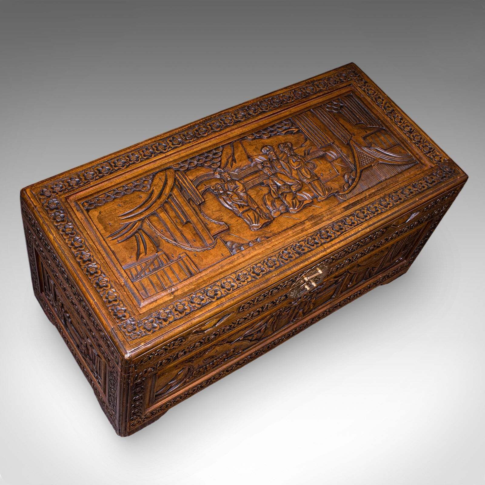 Vintage Art Deco Blanket Chest, Oriental, Camphorwood Linen Trunk, Home Storage photo buy