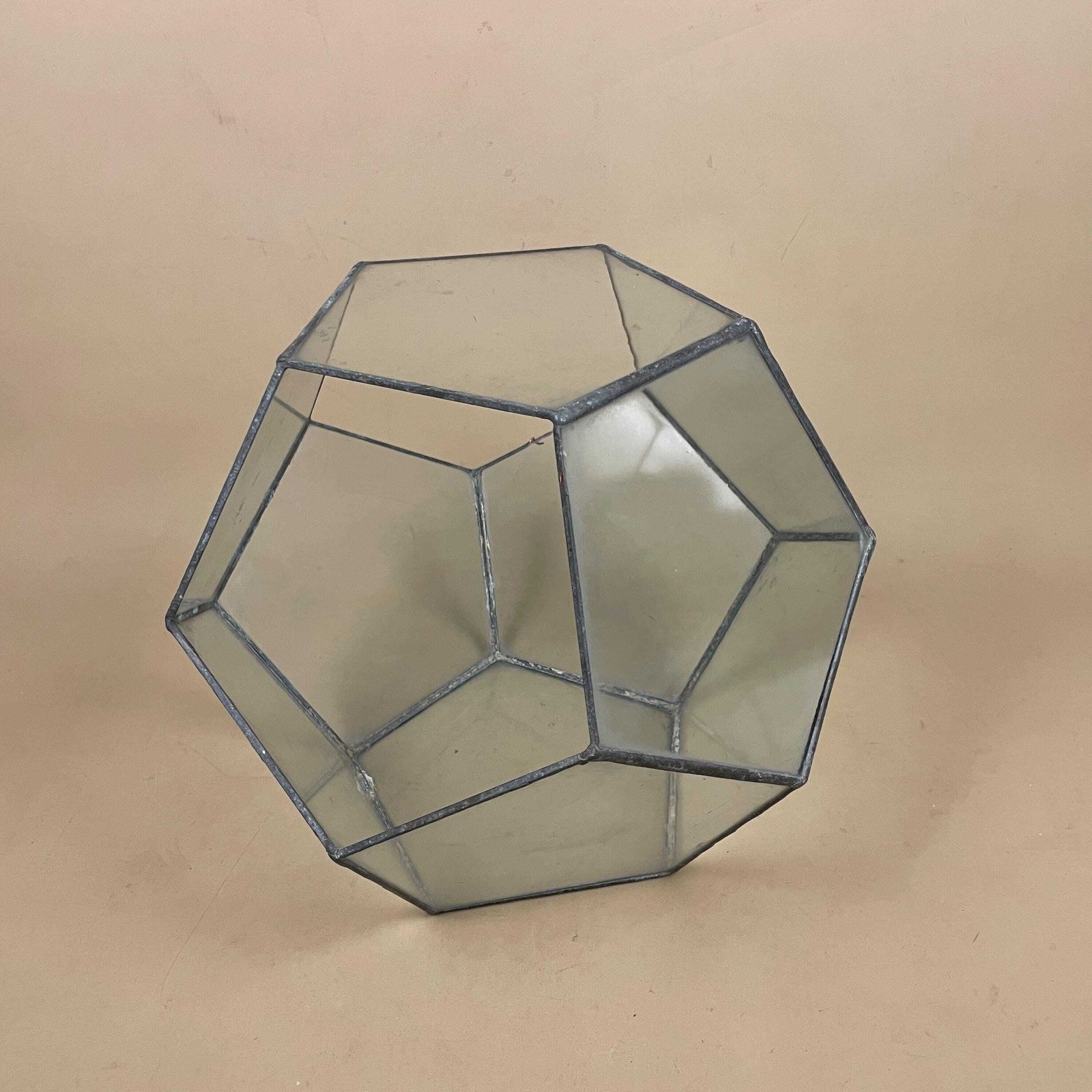 Large Geometric Glass Terrarium Open Sides Metal Frame Indoor Planter Display Box Vintage Cactus House Lantern photo Lighting