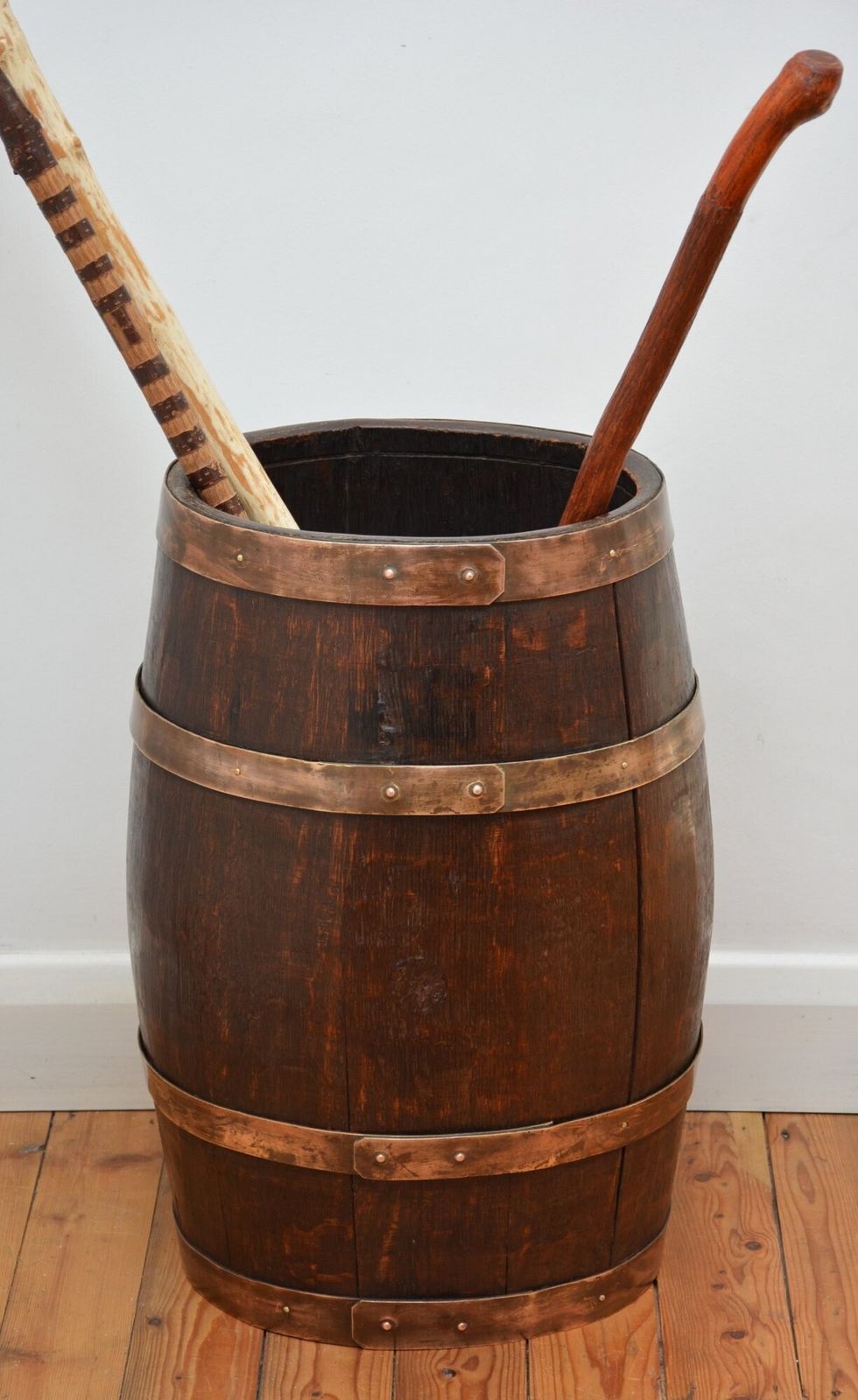 Victorian Oak Country House Coopered Barrel Umbrella Stand photo vintage