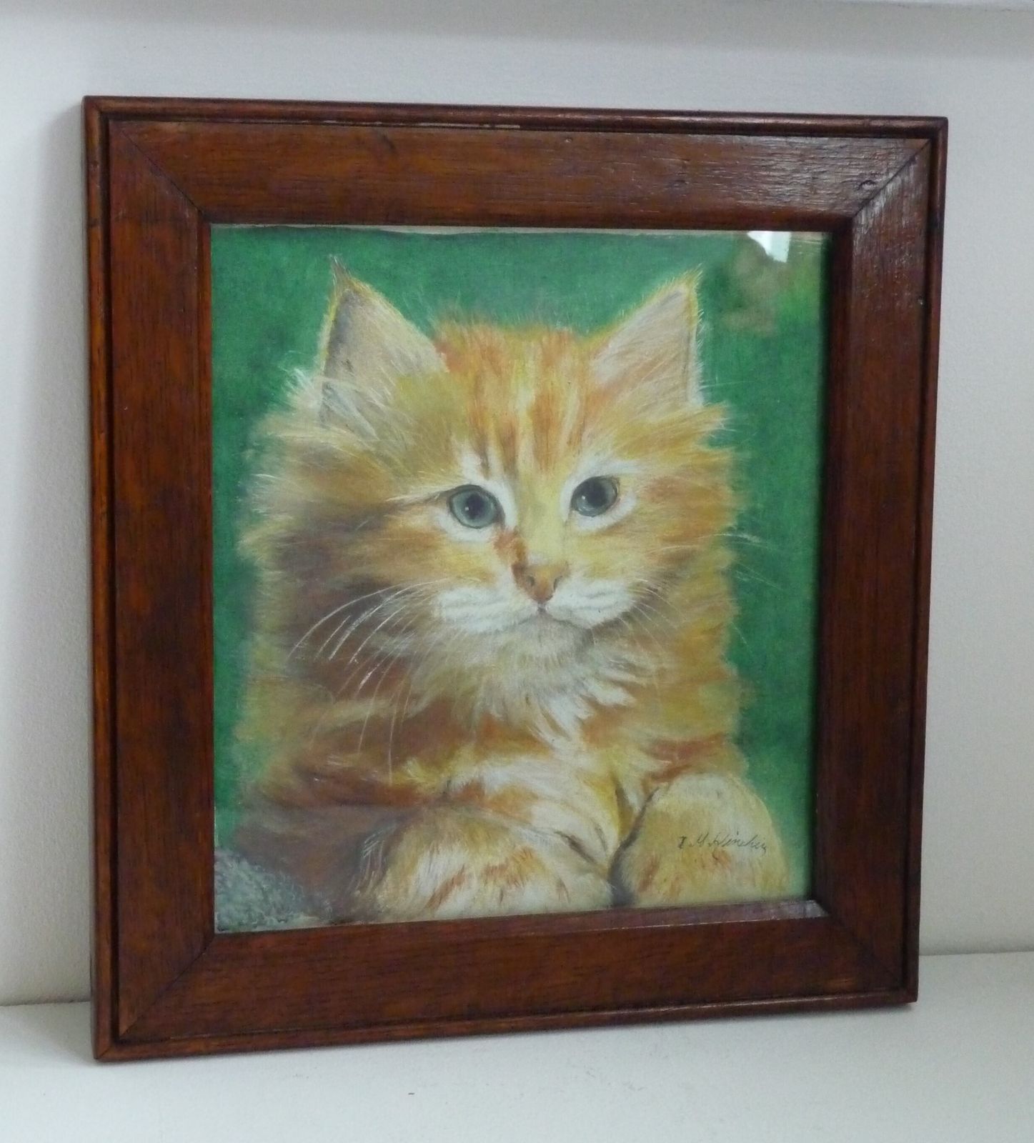 photo furniture Mixed Media Art In Walnut Frame Ginger Cat Portrait: Early 20th Century