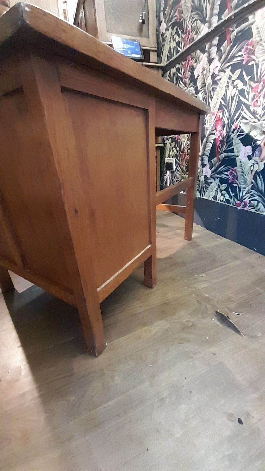 Furniture Mid Century Oak Small Desk With 2 Drawers And Pull Out Shelf photo