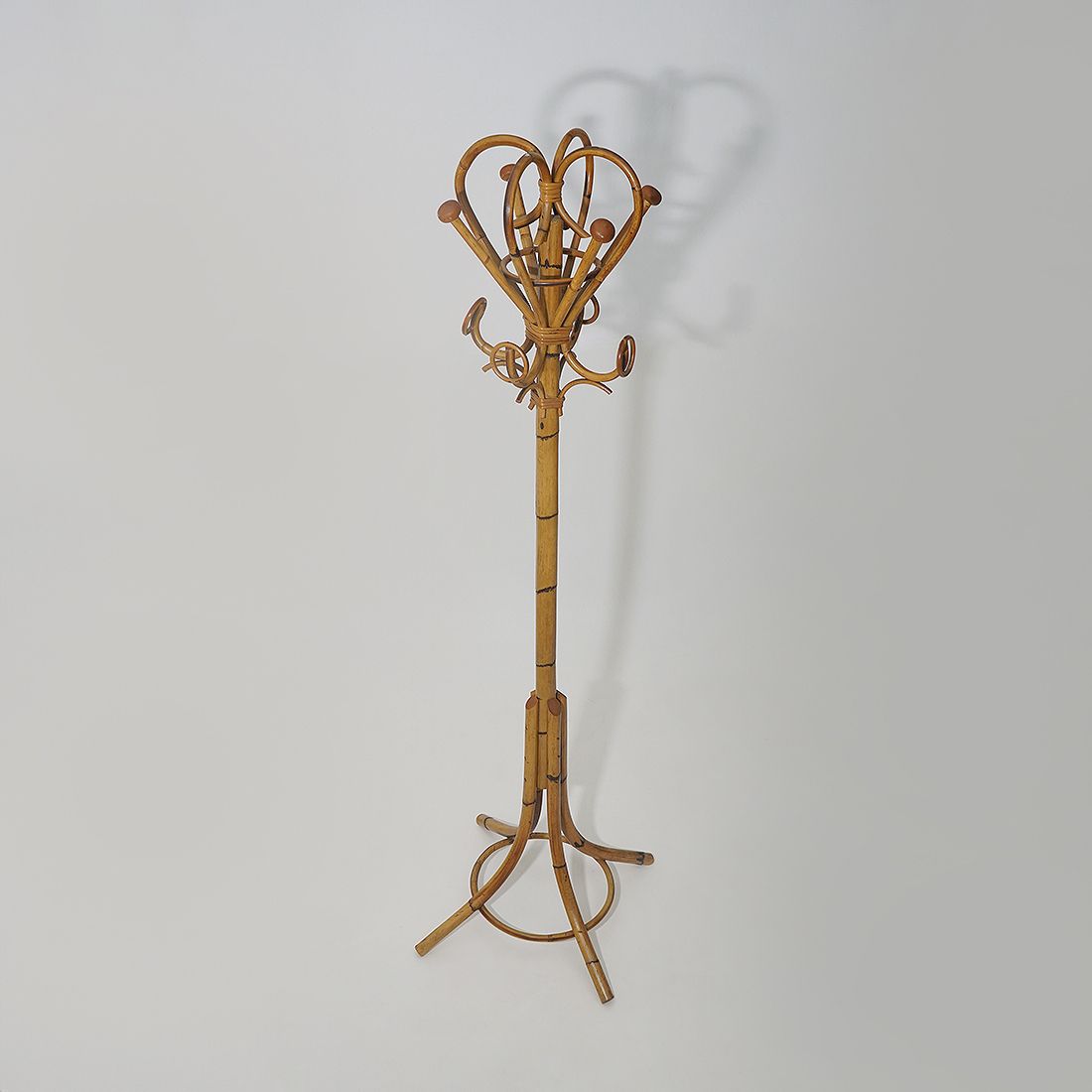 Floor Coat Stand In Rattan And Woven Wicker, 1960s. photo for sale