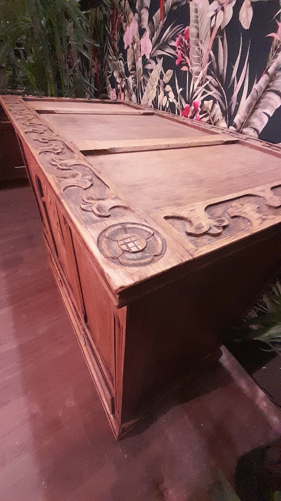 Vintage Solid Light Carved Oak Blanket Box With Hinged Lid And Drawer photo vintage