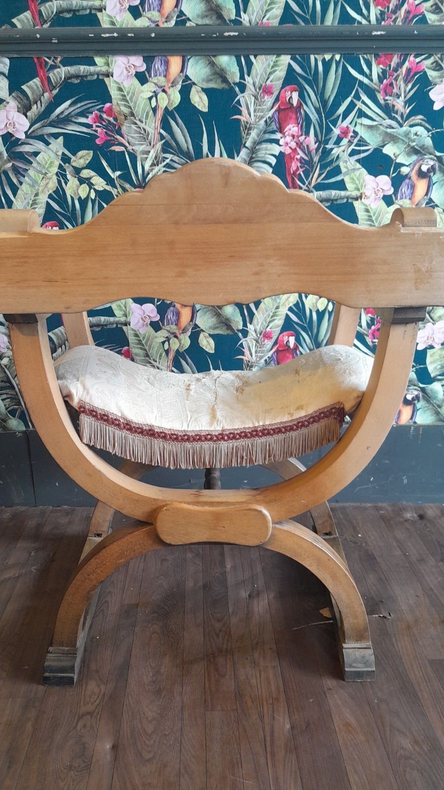 Antique Oak X Framed Dagobert Chair With Intricate Carvings photo Furniture