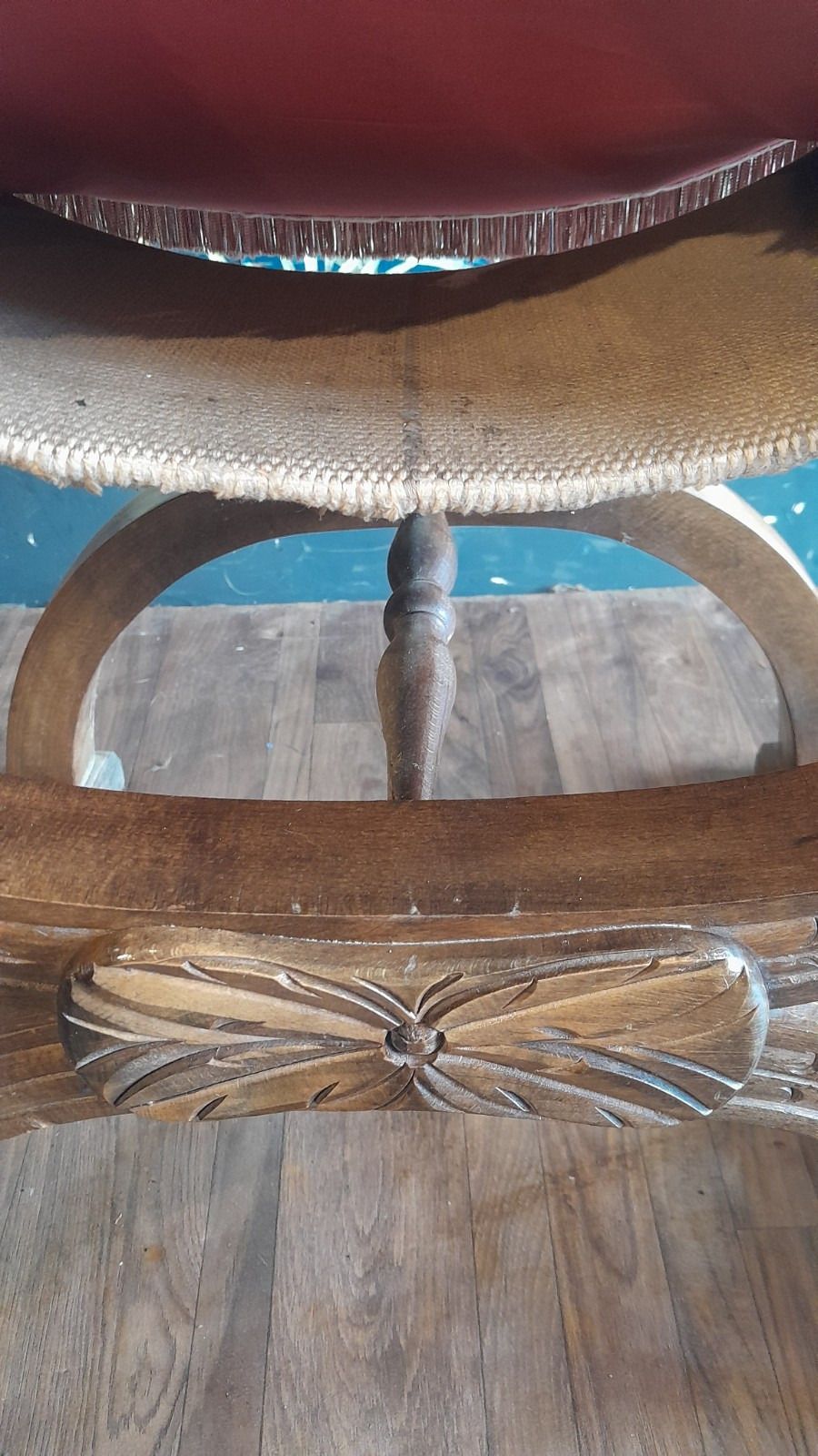 Furniture Antique Oak X Framed Dagobert Chair With Intricate Carvings photo