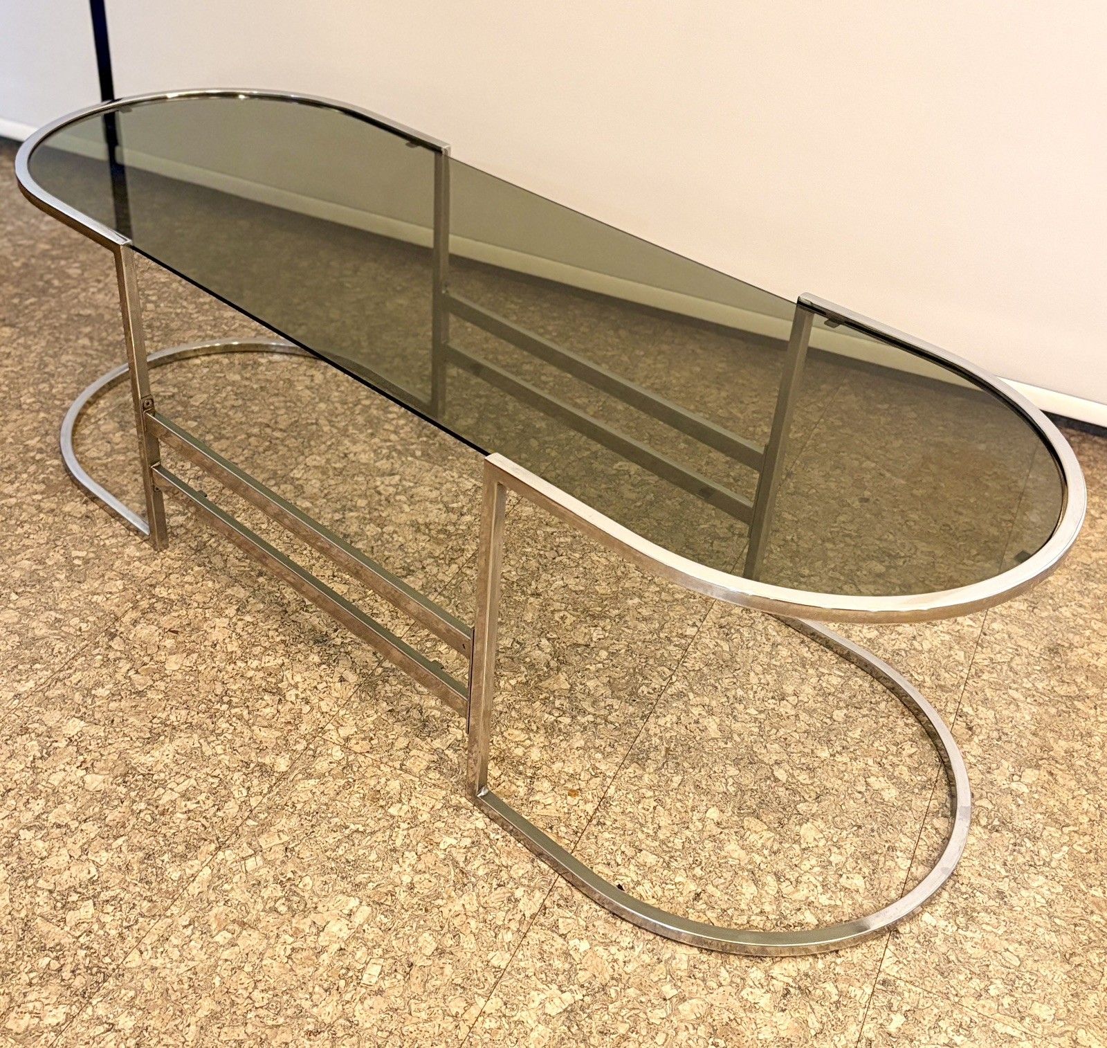 Vintage Mid Century Italian Smoked Glass And Chrome Coffee Table  Retro photo furniture