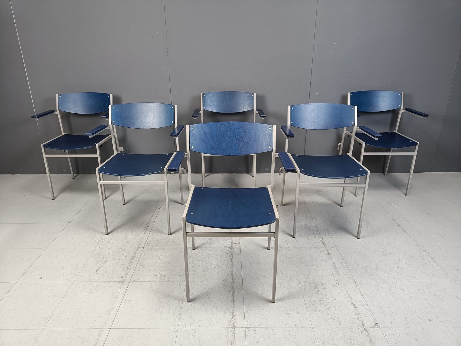Minimalist Metal And Plywood Stackable Armchairs By Gijs Van Der Sluis, Set Of 6 photo furniture