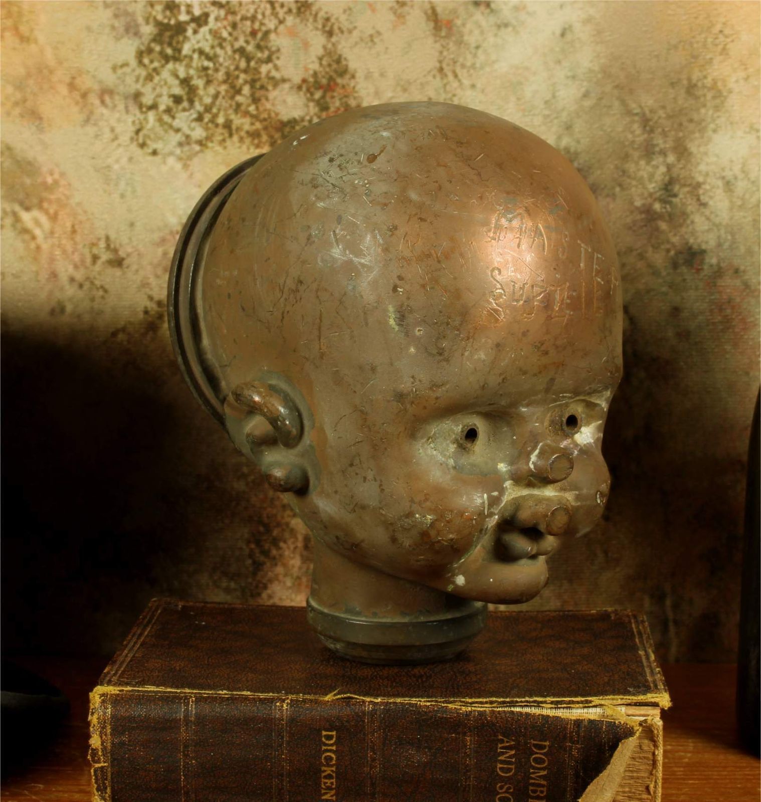 photo for sale Vintage Doll Head Mould. Large French Copper Master Suzie. Bella Perpignon.