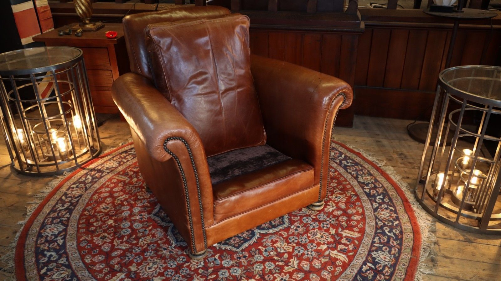 photo for sale Superb Chairs Of Bath Club Leather Armchair Antique Saddle Tan Reversible Seat🚚