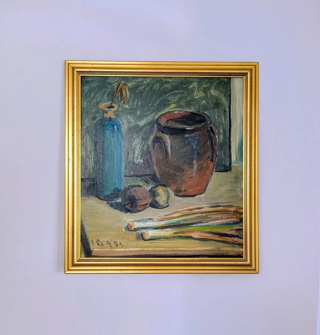 Apples And Leeks  Swedish Mid Century Original Still Life