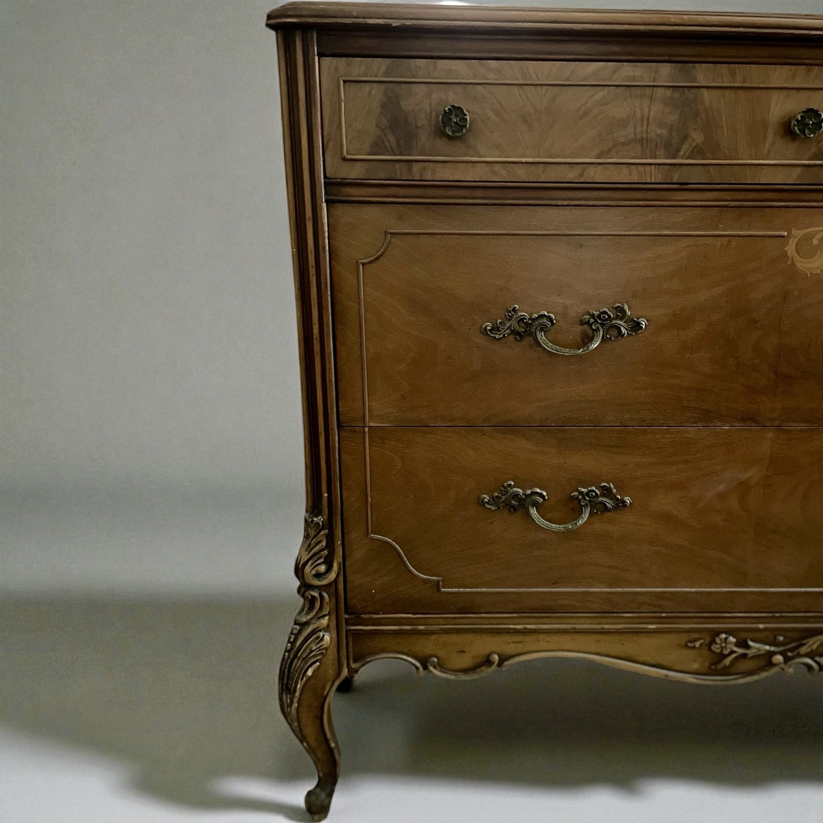Inlaid Burl Walnut French Large Wide Chest Drawers 1930s photo 1050.0