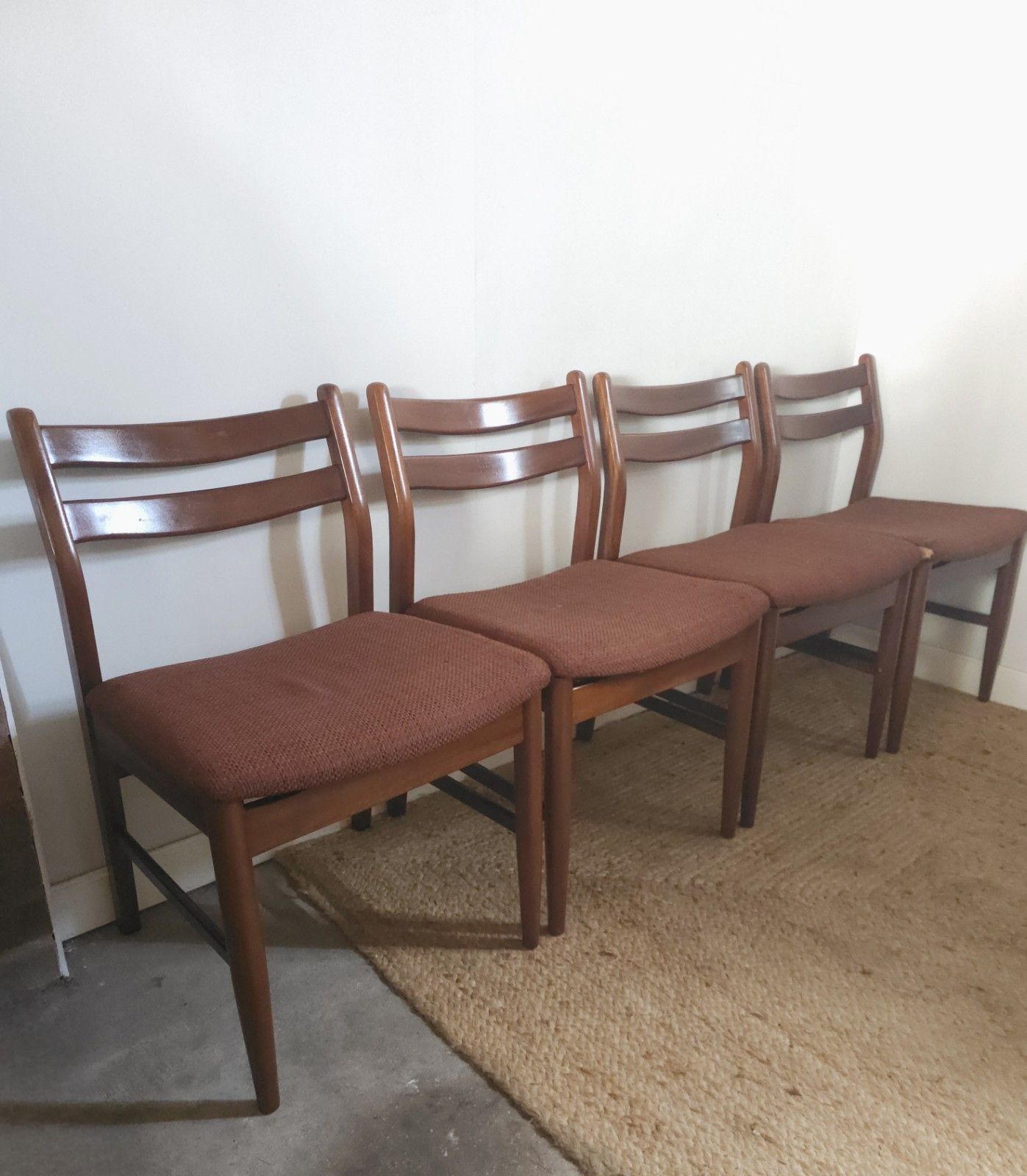 Retro Jentique Dining Chairs Mid Century Set Of 4 Dark Red Upholstery Delivery photo Furniture