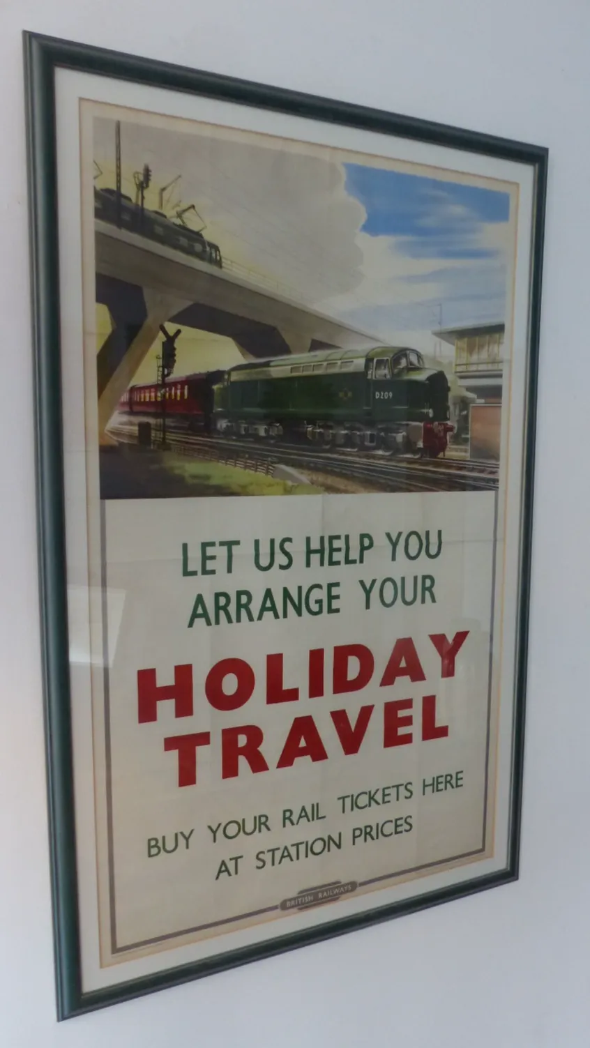 Vintage Original 1950 British Railways 'Holiday Travel' Colour Lithograph Poster photo furniture