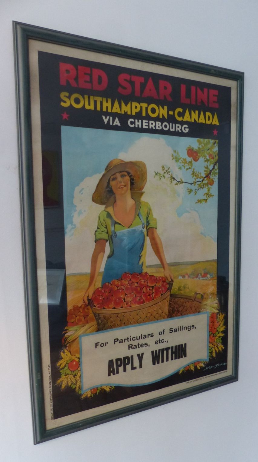 Vintage Original 1930 Red Star Line Canada Travel Colour Lithograph Poster photo furniture
