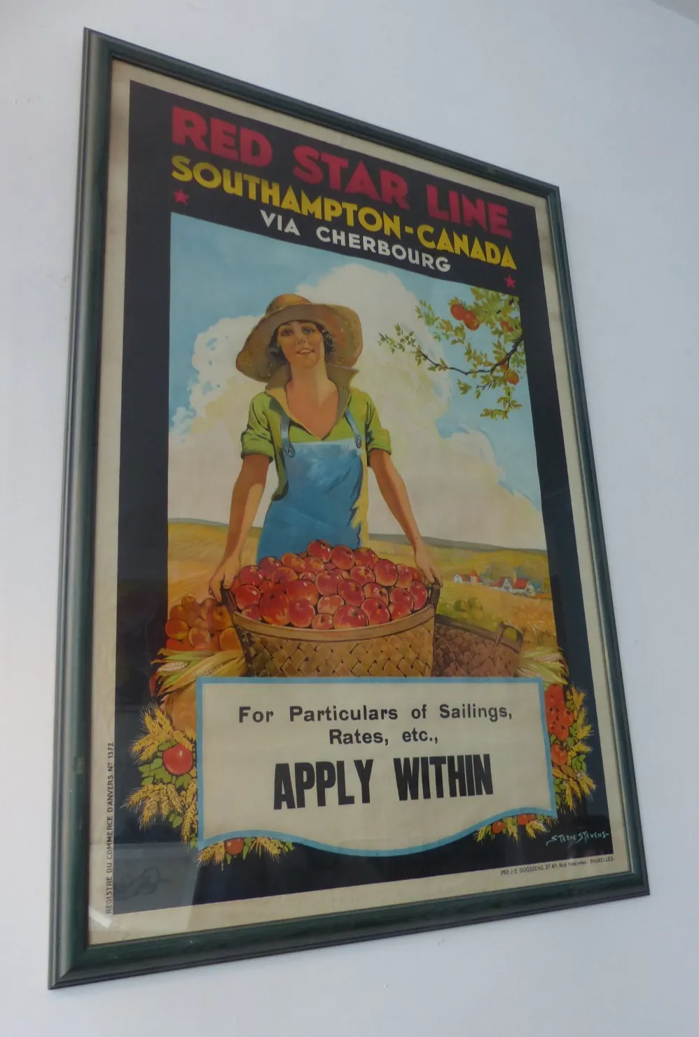 Art Vintage Original 1930 Red Star Line Canada Travel Colour Lithograph Poster photo
