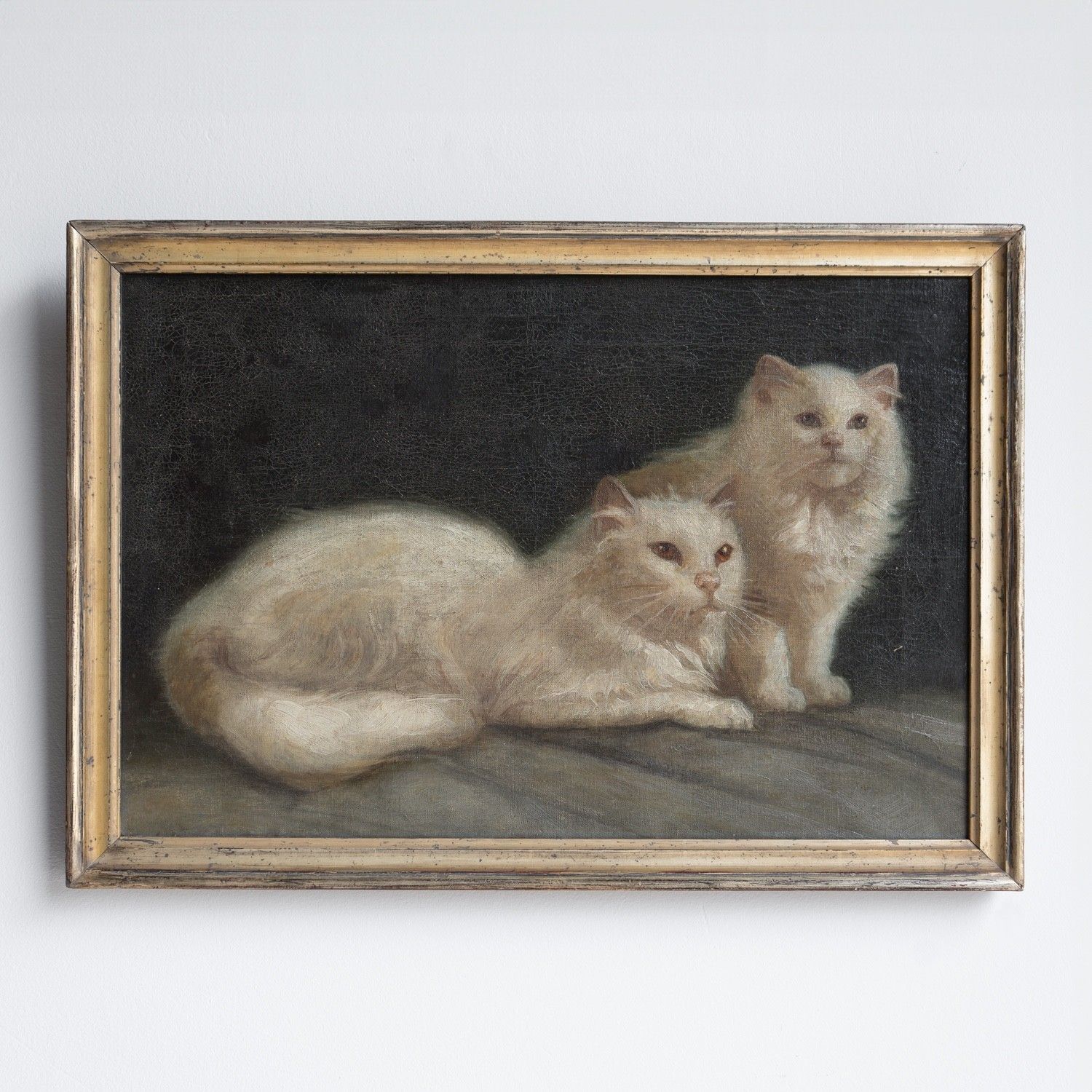 photo for sale White Cat Portrait Original Antique Oil Painting, Attributed To Arthur Heyer