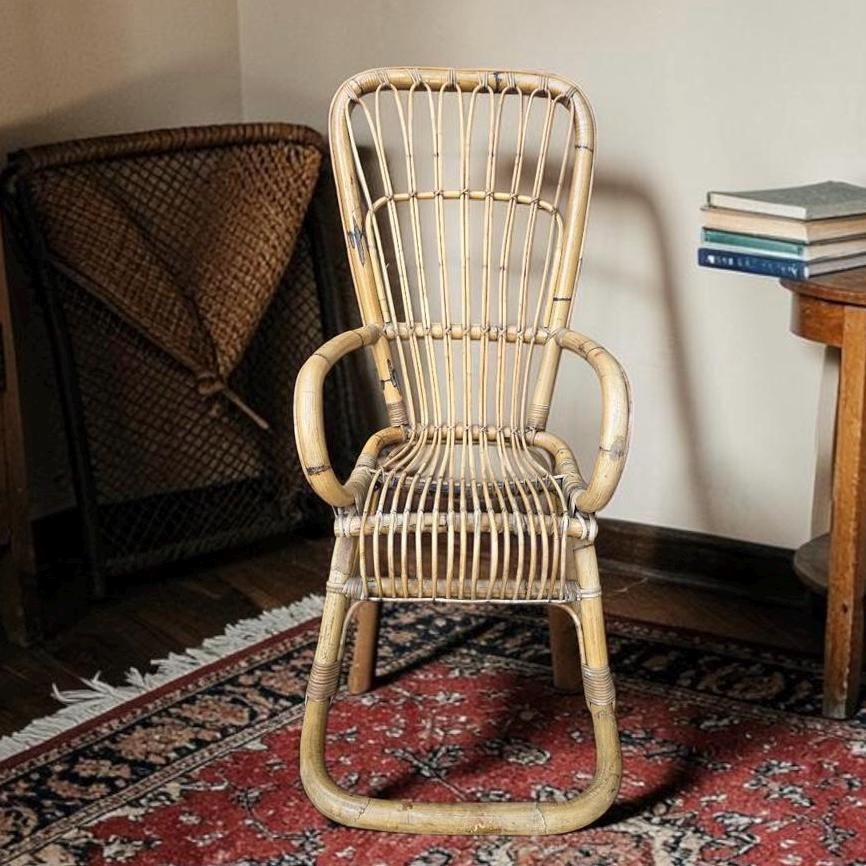 Vintage Large Bamboo Rocking Chair / Handwoven / Bohemian Style / C.1970 photo furniture