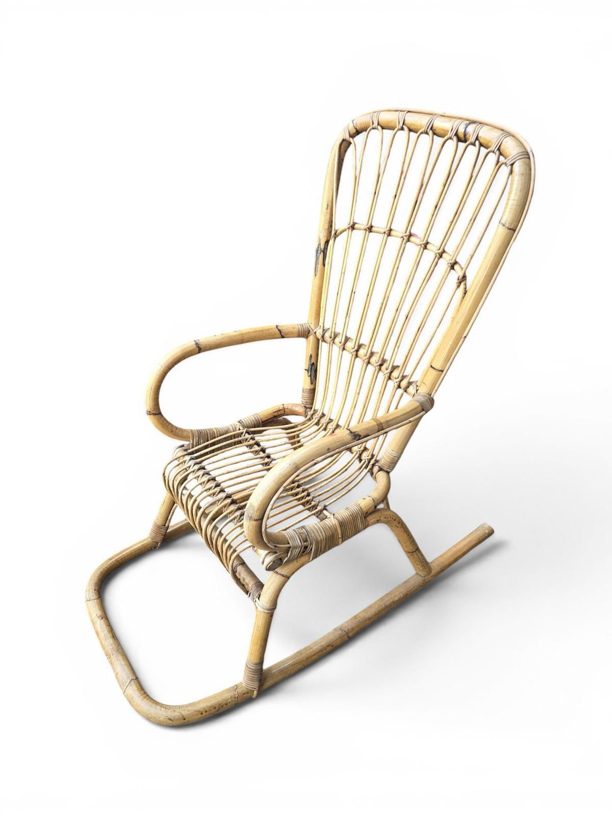 Vintage Large Bamboo Rocking Chair / Handwoven / Bohemian Style / C.1970 photo Furniture