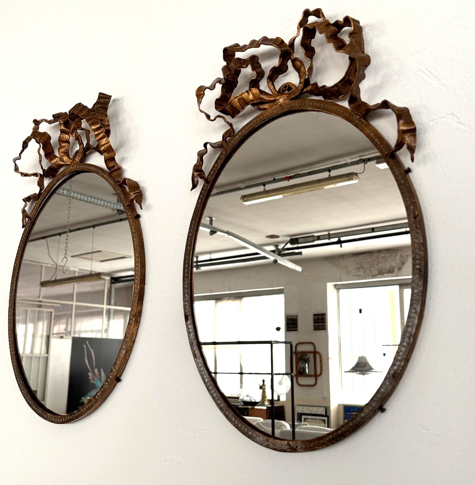 photo furniture Pair Of Italian Midcentury Wrought Iron Wall Mirrors, 1950s