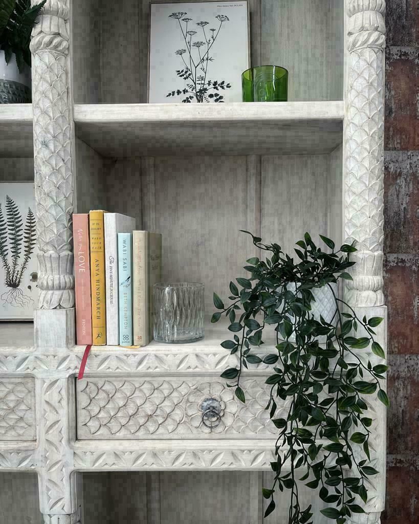 Carved Indian Bookcase With 2 Drawers  Khbk22w photo for sale