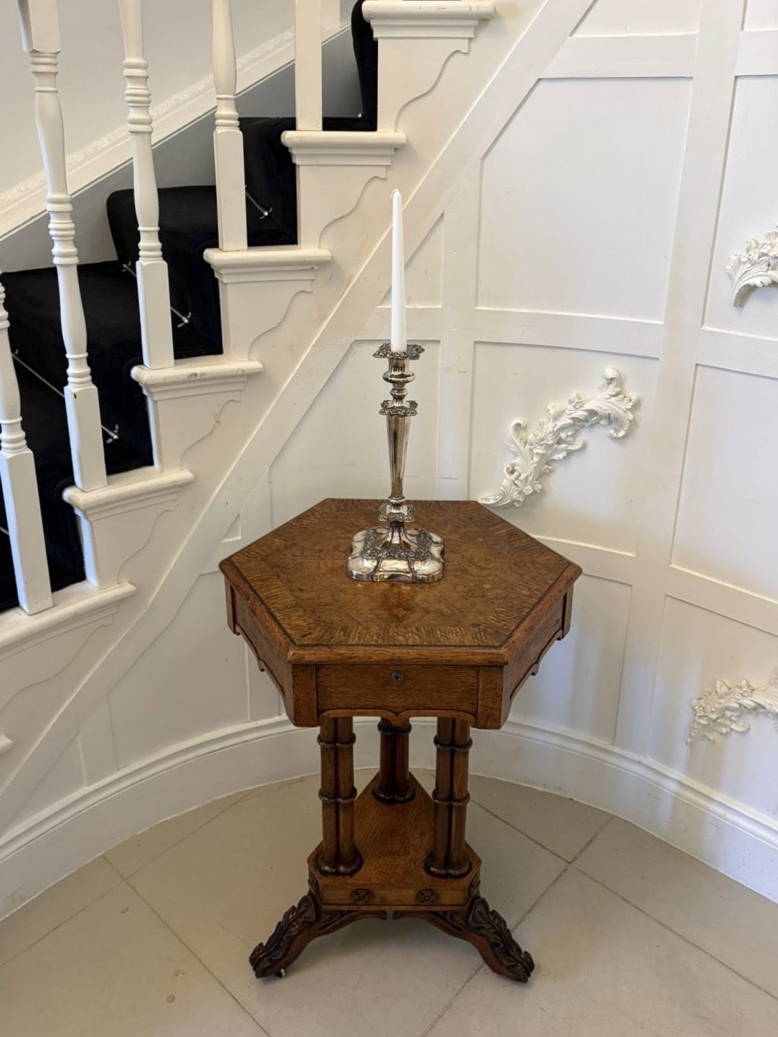 Antique 19th Century Pollard Oak Occasional Side Table Lift Top Carved Base photo for sale