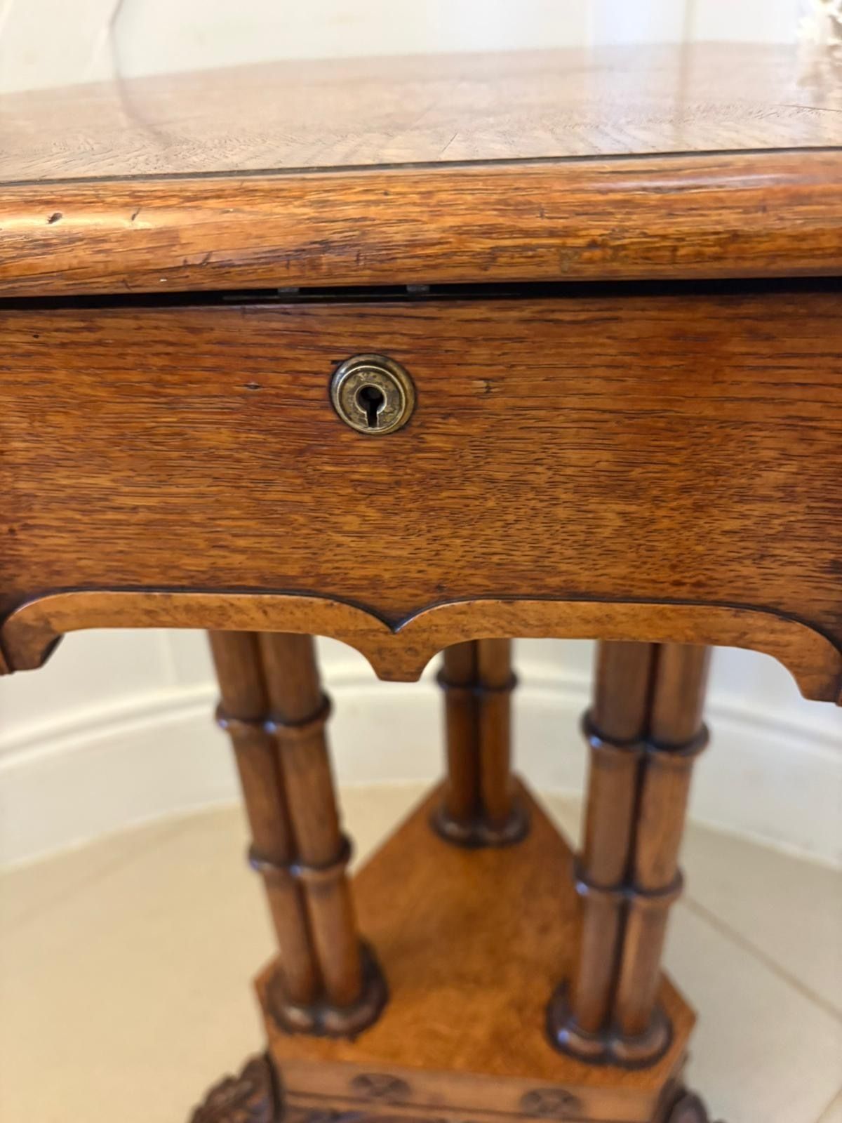 Antique 19th Century Pollard Oak Occasional Side Table Lift Top Carved Base photo buy