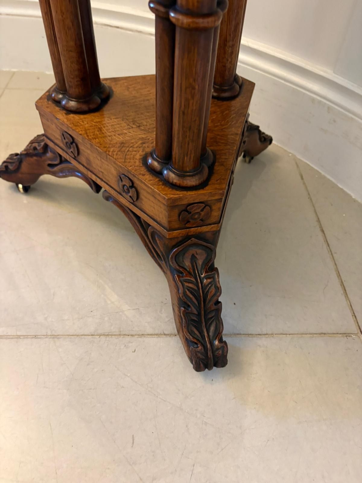 Furniture Antique 19th Century Pollard Oak Occasional Side Table Lift Top Carved Base photo