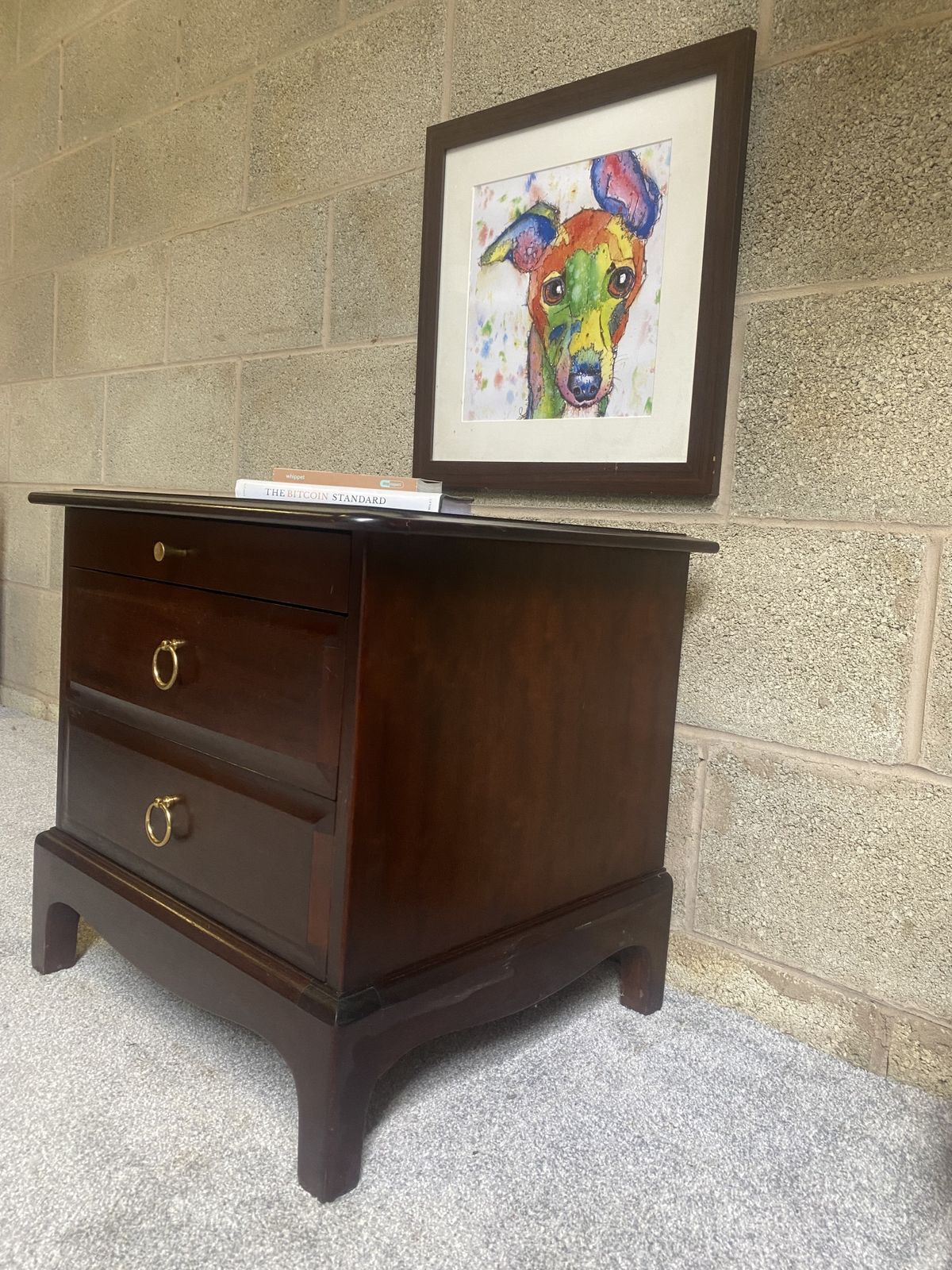 Vintage Mahogany Two Drawer Bedside Cabinet With Pull Out Slide – Brass Ring Handles photo Furniture