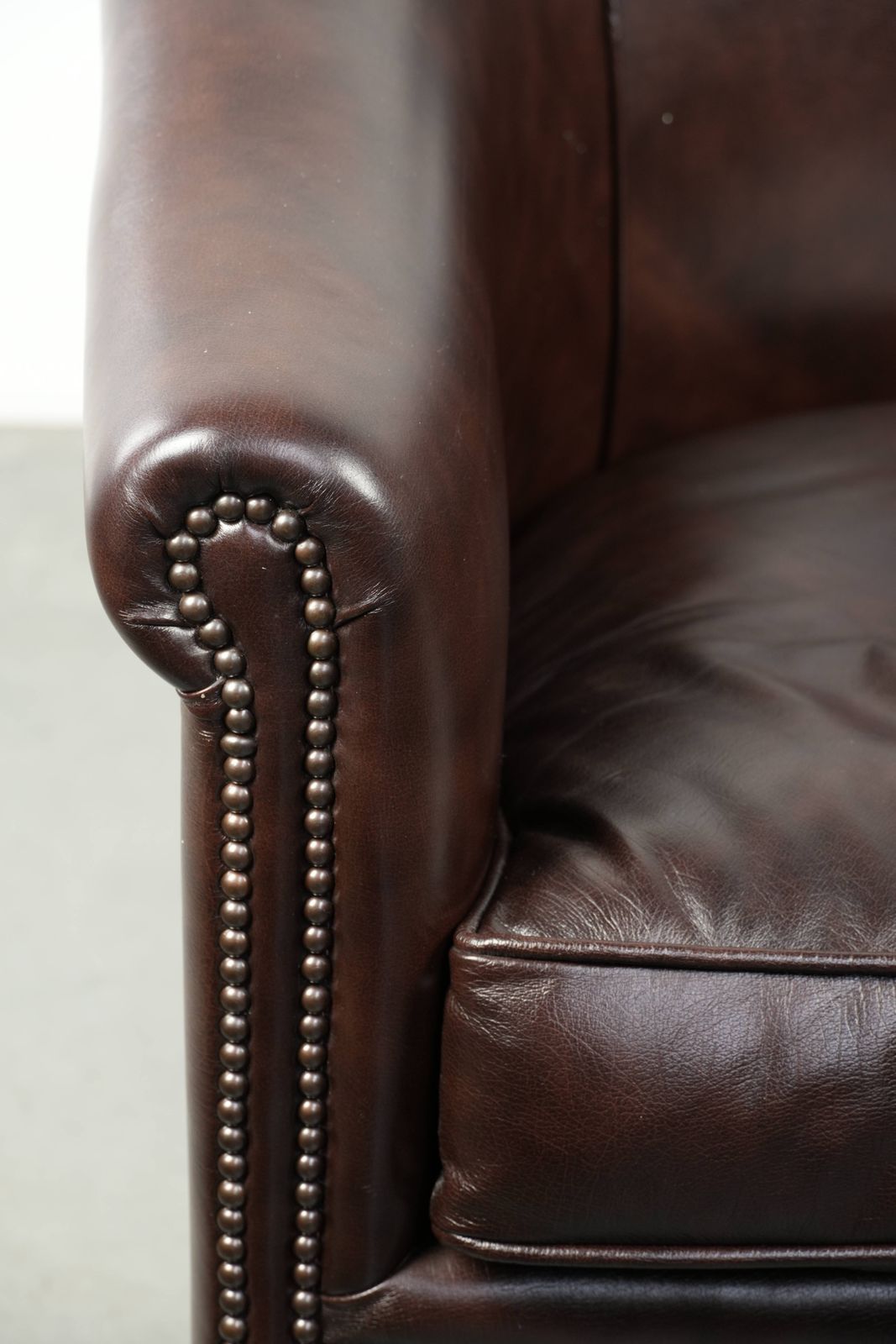 photo furniture Dark Cowhide Club Armchair In Good Condition With A Timeless And Stylish English Style Design.