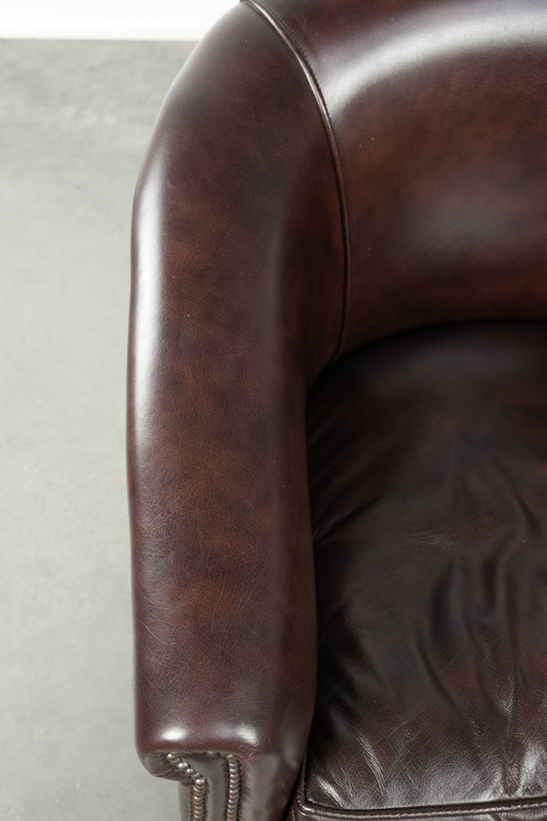 Dark Cowhide Club Armchair With A Timeless And Stylish English Style Design, Good Condition photo buy
