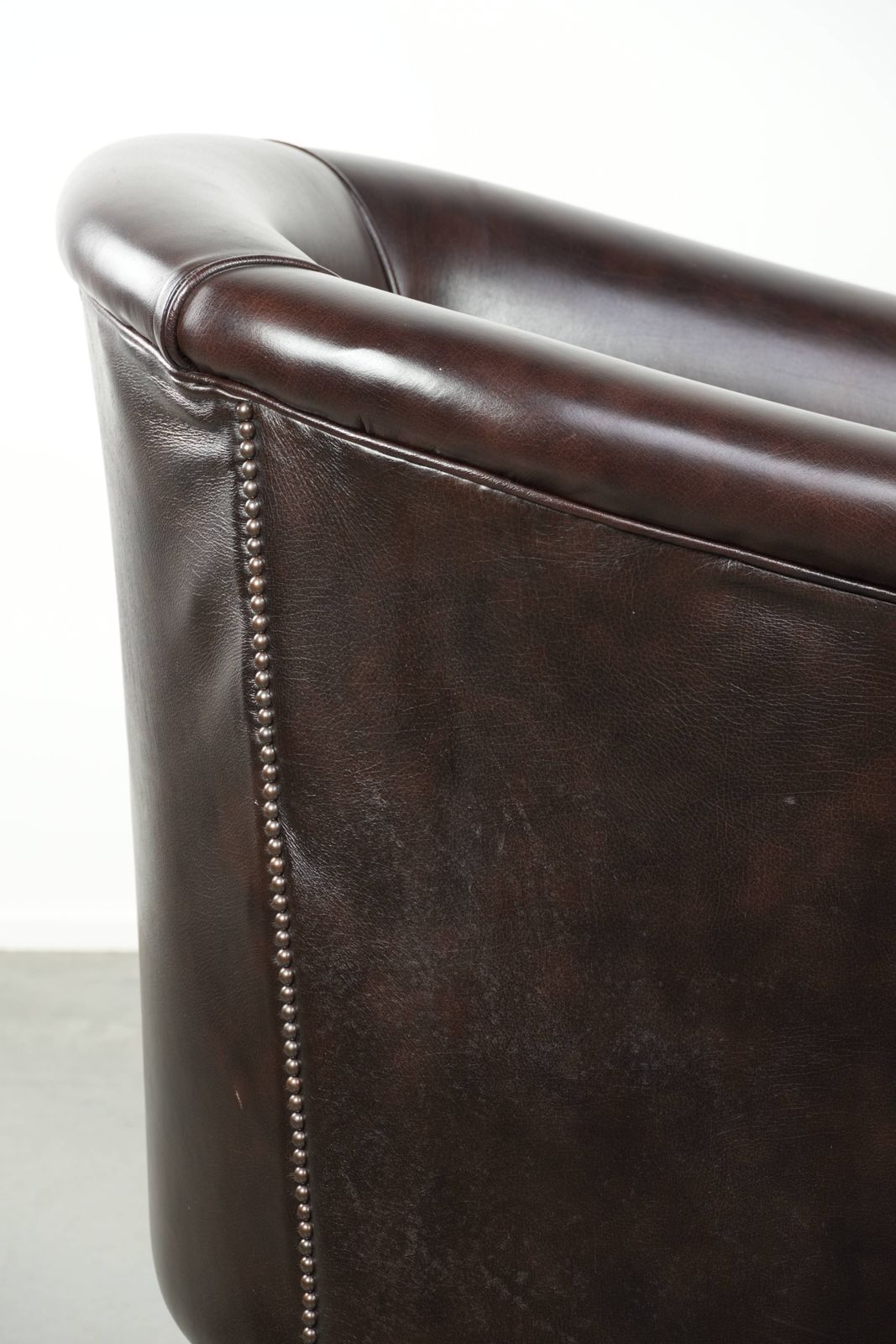 photo furniture Dark Cowhide Club Armchair With A Timeless And Stylish English Style Design, Good Condition