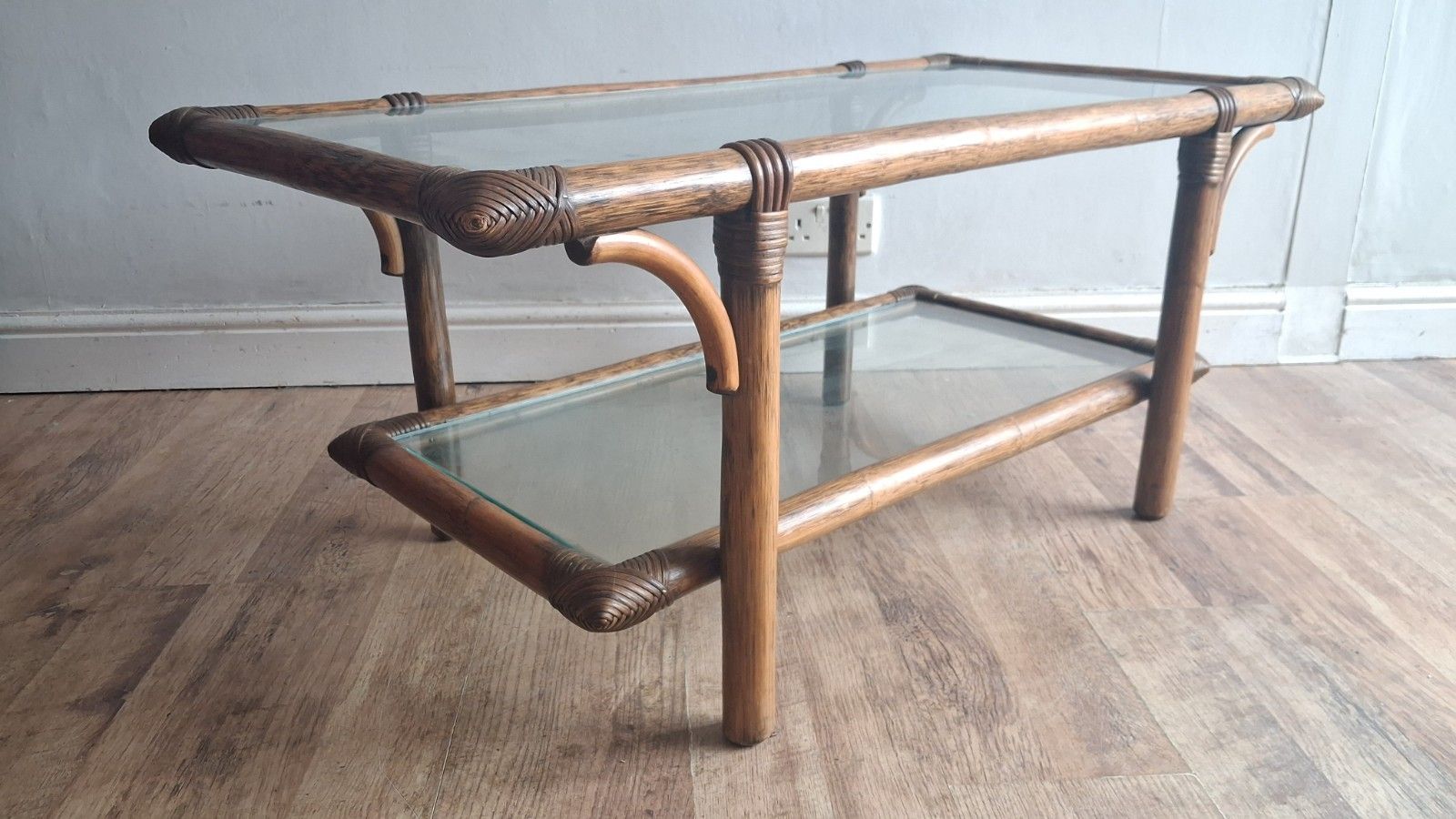 Superb  1970's Bamboo ,Rattan And Glass Mid Century Drinks /Coffee Table